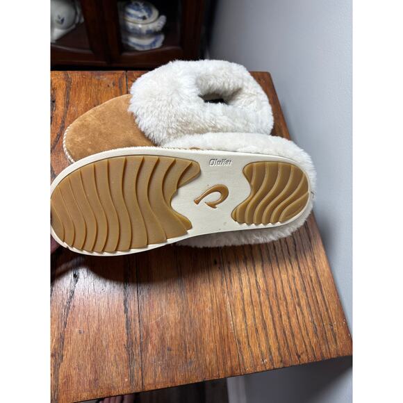 Warm winter OluKai z7977 Womens Tan leather sz 6 slipper house shoes Y2k - Picture 7 of 7